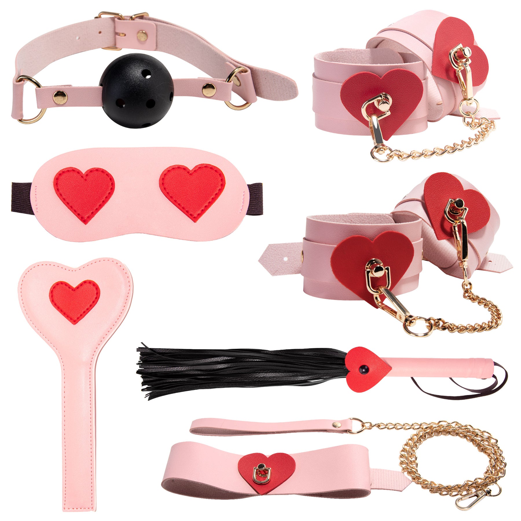 BEING FETISH 7 PCS BDSM Bondage Restraint Kit For Adult Sex Toys Pink Heart BEING FETISH 7 PCS BDSM Bondage Restraint Kit For Adult Sex Toys Pink Heart